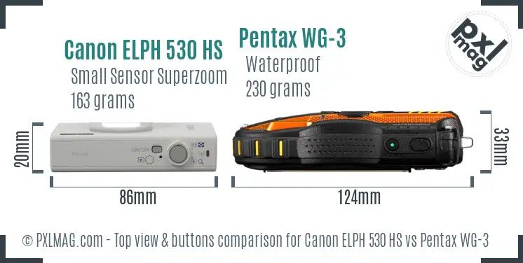 Canon ELPH 530 HS vs Pentax WG-3 top view buttons comparison