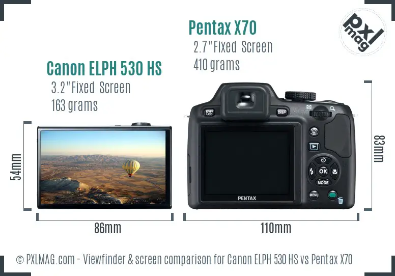 Canon ELPH 530 HS vs Pentax X70 Screen and Viewfinder comparison