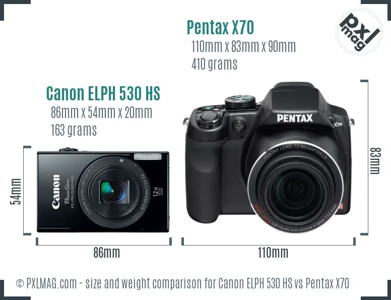Canon ELPH 530 HS vs Pentax X70 size comparison