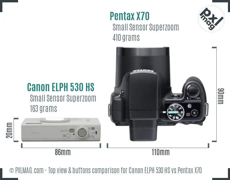 Canon ELPH 530 HS vs Pentax X70 top view buttons comparison