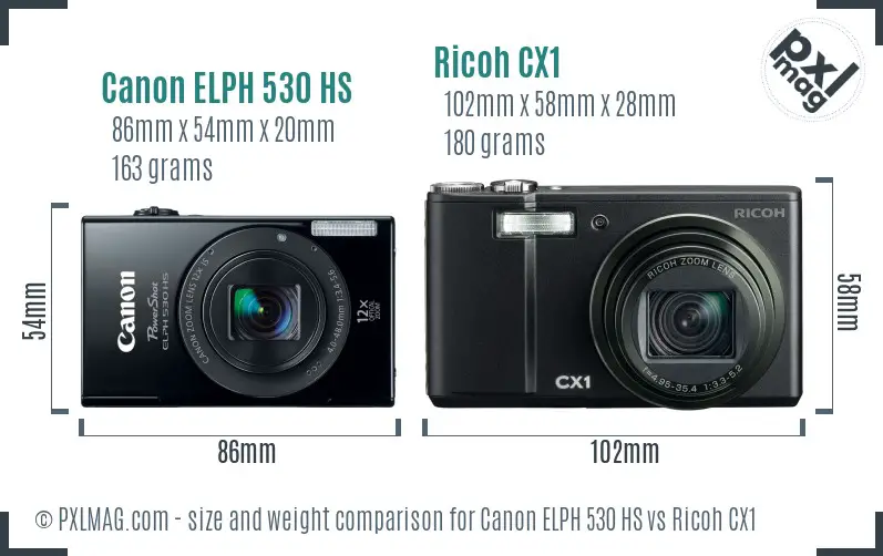Canon ELPH 530 HS vs Ricoh CX1 size comparison
