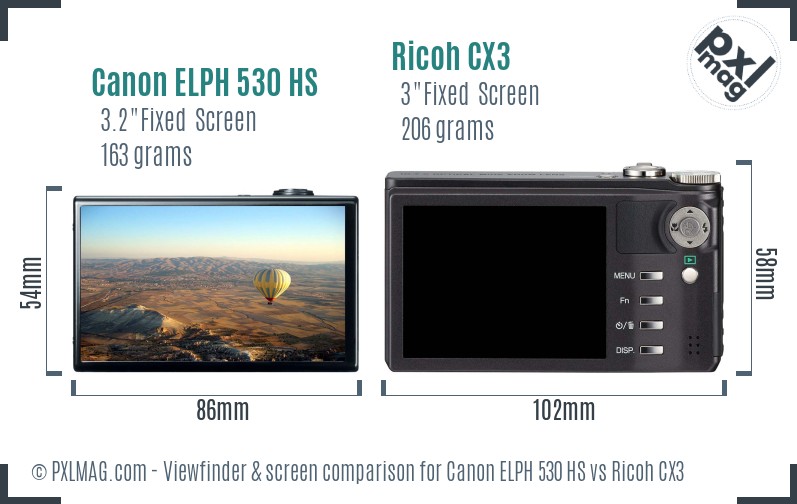 Canon ELPH 530 HS vs Ricoh CX3 Screen and Viewfinder comparison