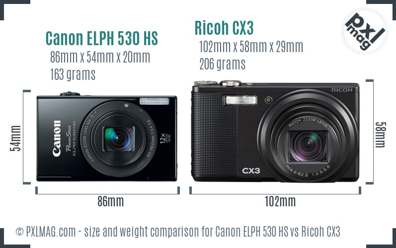 Canon ELPH 530 HS vs Ricoh CX3 size comparison Canon ELPH 530 HS vs Ricoh CX3 size comparison