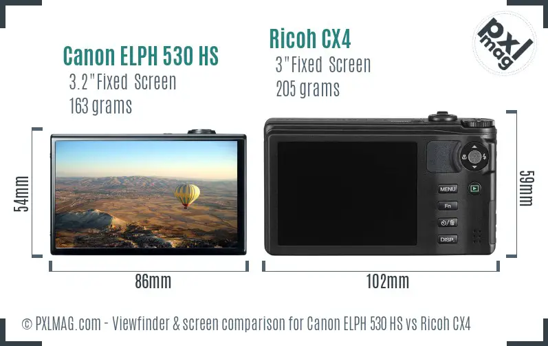 Canon ELPH 530 HS vs Ricoh CX4 Screen and Viewfinder comparison