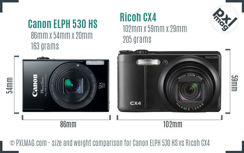 Canon ELPH 530 HS vs Ricoh CX4 size comparison