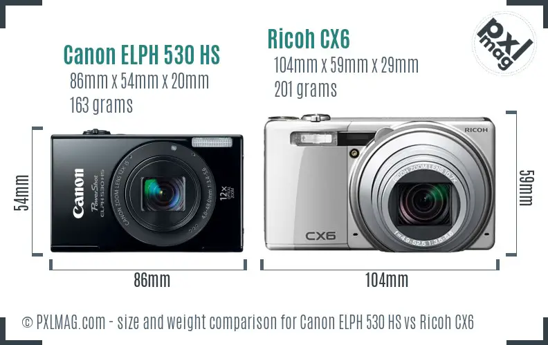 Canon ELPH 530 HS vs Ricoh CX6 size comparison