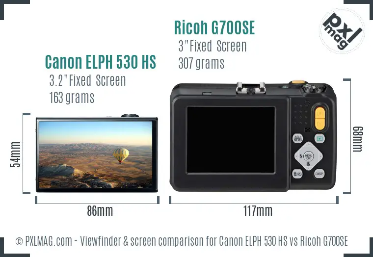 Canon ELPH 530 HS vs Ricoh G700SE Screen and Viewfinder comparison