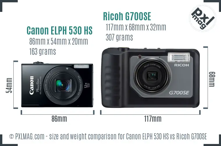 Canon ELPH 530 HS vs Ricoh G700SE size comparison