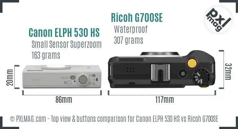 Canon ELPH 530 HS vs Ricoh G700SE top view buttons comparison