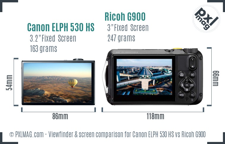 Canon ELPH 530 HS vs Ricoh G900 Screen and Viewfinder comparison