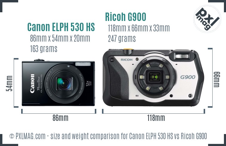 Canon ELPH 530 HS vs Ricoh G900 size comparison