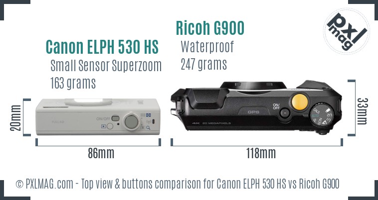 Canon ELPH 530 HS vs Ricoh G900 top view buttons comparison