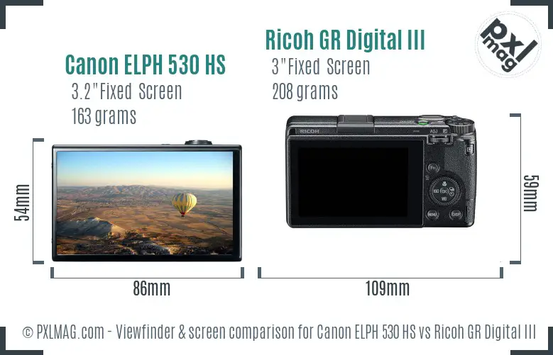 Canon ELPH 530 HS vs Ricoh GR Digital III Screen and Viewfinder comparison