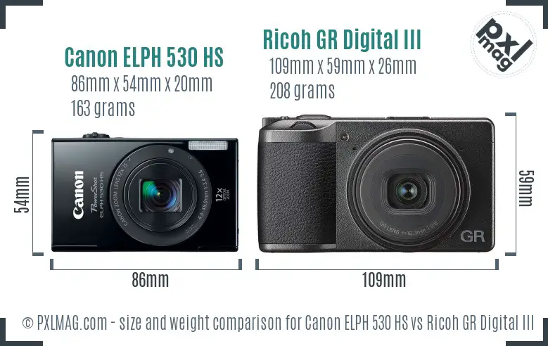 Canon ELPH 530 HS vs Ricoh GR Digital III size comparison