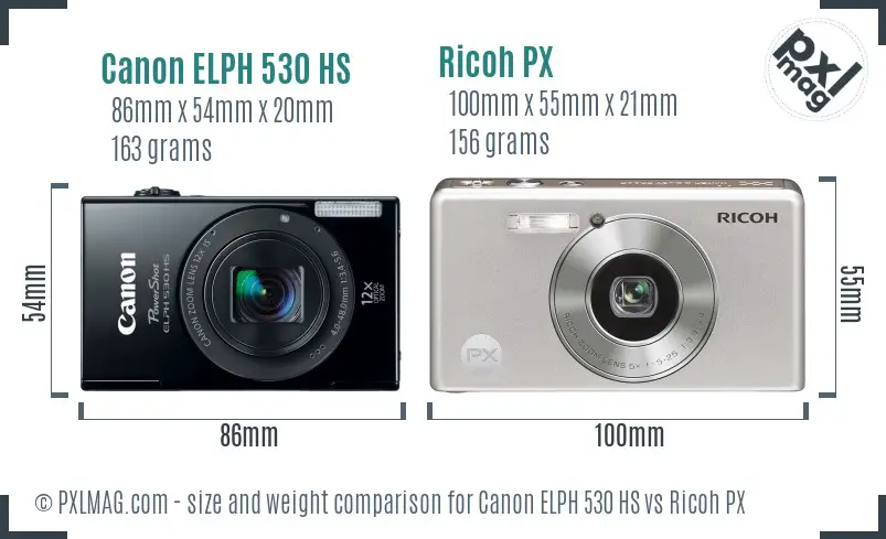 Canon ELPH 530 HS vs Ricoh PX size comparison Canon ELPH 530 HS vs Ricoh PX size comparison