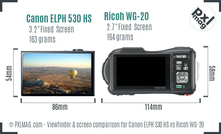 Canon ELPH 530 HS vs Ricoh WG-20 Screen and Viewfinder comparison