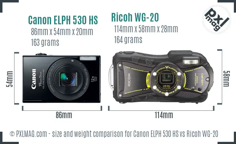 Canon ELPH 530 HS vs Ricoh WG-20 size comparison