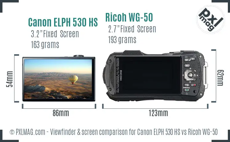 Canon ELPH 530 HS vs Ricoh WG-50 Screen and Viewfinder comparison Canon ELPH 530 HS vs Ricoh WG-50 Screen and Viewfinder comparison
