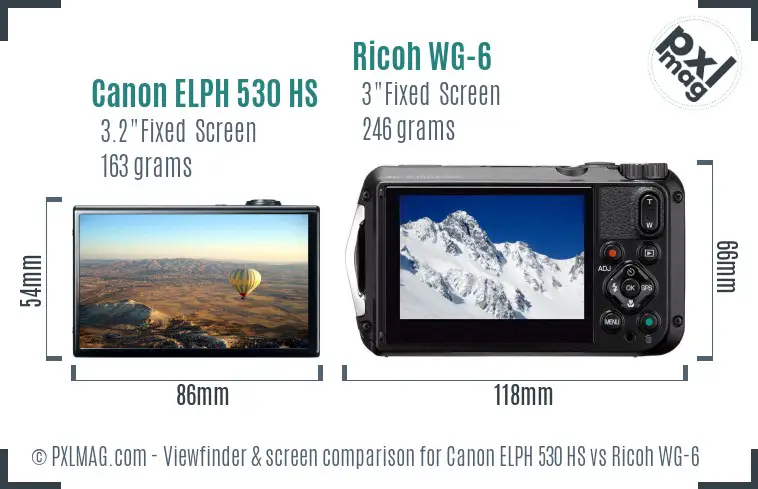 Canon ELPH 530 HS vs Ricoh WG-6 Screen and Viewfinder comparison