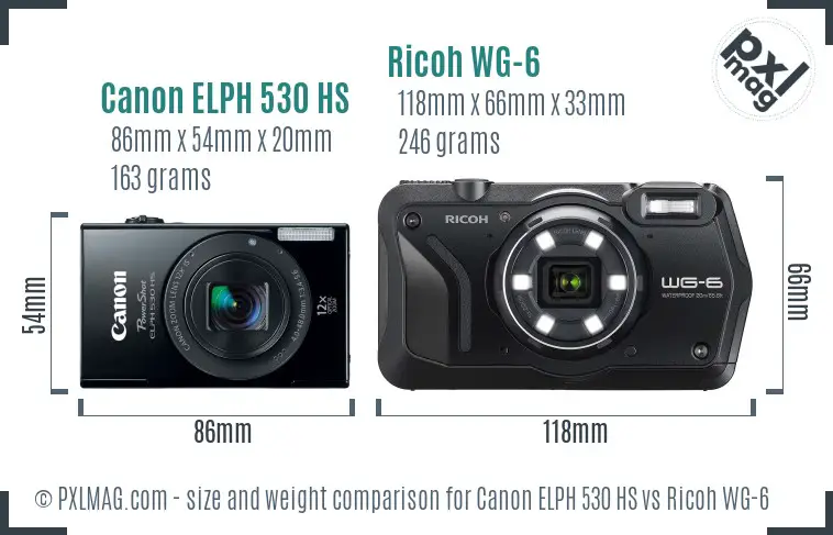 Canon ELPH 530 HS vs Ricoh WG-6 size comparison Canon ELPH 530 HS vs Ricoh WG-6 size comparison