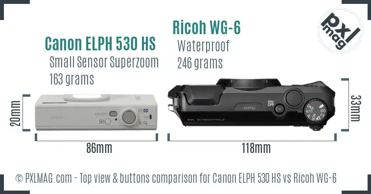 Canon ELPH 530 HS vs Ricoh WG-6 top view buttons comparison