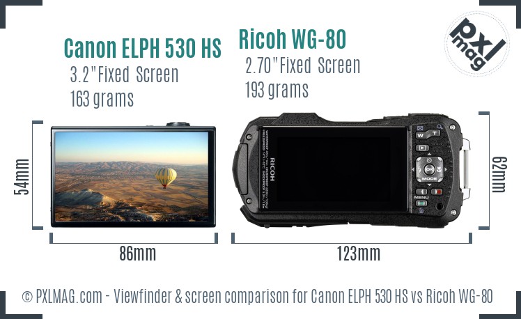 Canon ELPH 530 HS vs Ricoh WG-80 Screen and Viewfinder comparison
