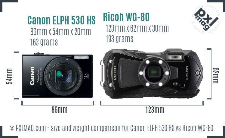 Canon ELPH 530 HS vs Ricoh WG-80 size comparison