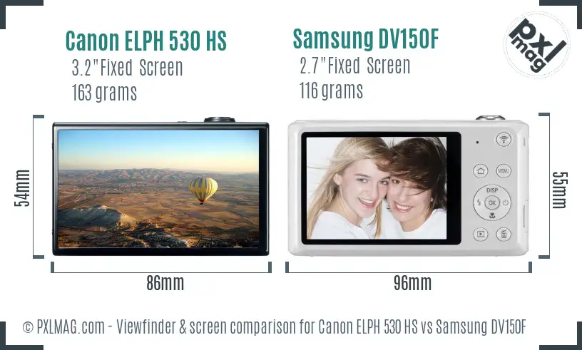 Canon ELPH 530 HS vs Samsung DV150F Screen and Viewfinder comparison