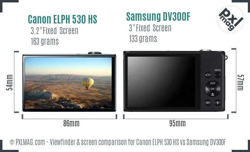 Canon ELPH 530 HS vs Samsung DV300F Screen and Viewfinder comparison