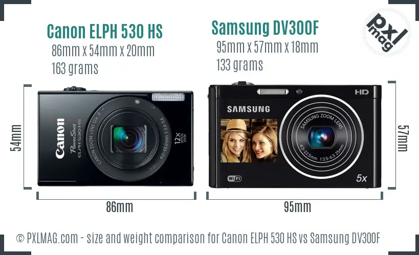 Canon ELPH 530 HS vs Samsung DV300F size comparison