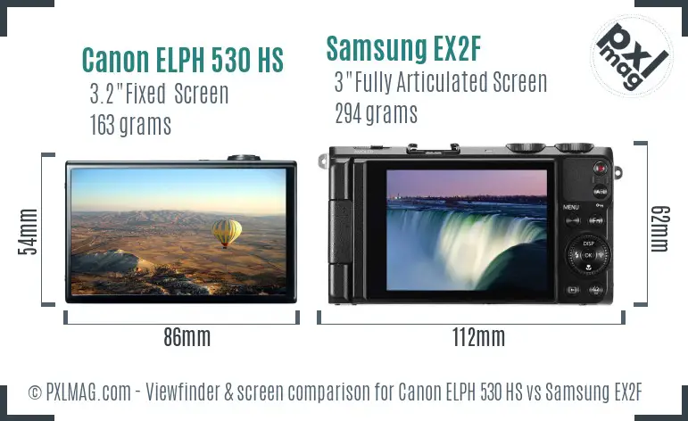 Canon ELPH 530 HS vs Samsung EX2F Screen and Viewfinder comparison Canon ELPH 530 HS vs Samsung EX2F Screen and Viewfinder comparison
