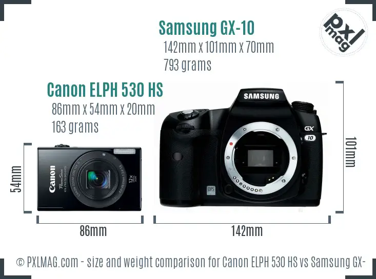 Canon ELPH 530 HS vs Samsung GX-10 size comparison