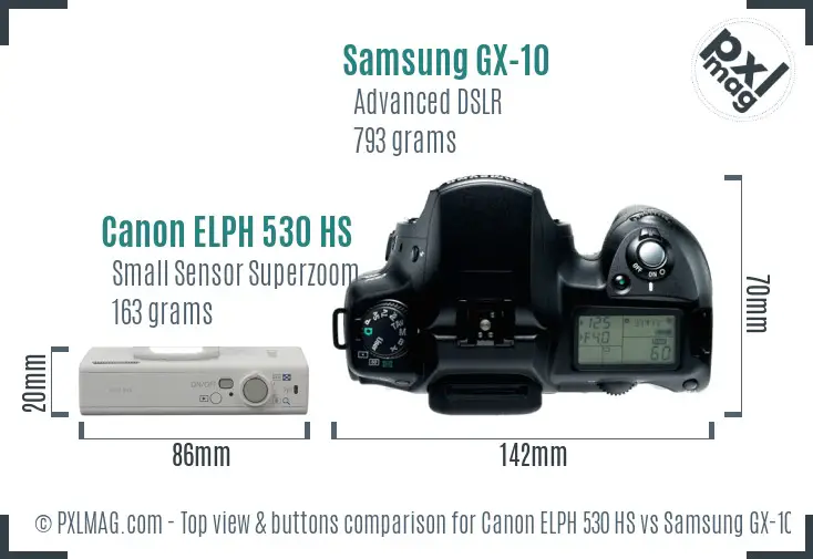 Canon ELPH 530 HS vs Samsung GX-10 top view buttons comparison