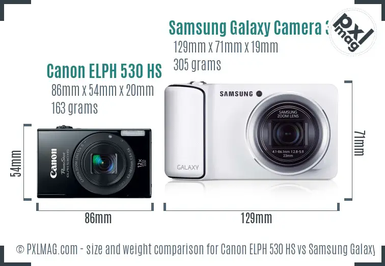 Canon ELPH 530 HS vs Samsung Galaxy Camera 3G size comparison