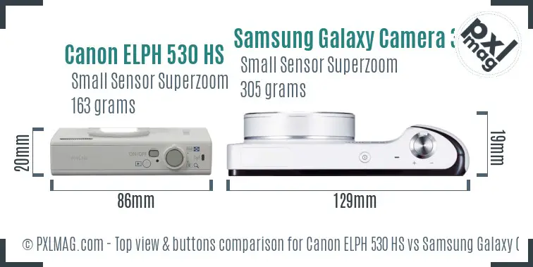 Canon ELPH 530 HS vs Samsung Galaxy Camera 3G top view buttons comparison