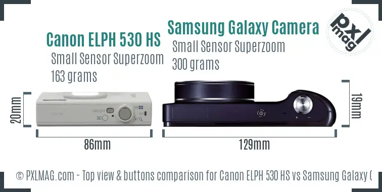 Canon ELPH 530 HS vs Samsung Galaxy Camera top view buttons comparison