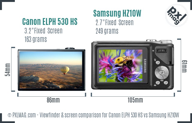 Canon ELPH 530 HS vs Samsung HZ10W Screen and Viewfinder comparison