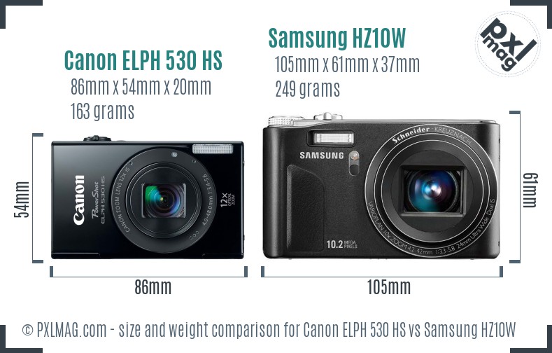 Canon ELPH 530 HS vs Samsung HZ10W size comparison Canon ELPH 530 HS vs Samsung HZ10W size comparison