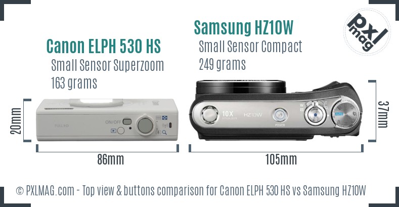 Canon ELPH 530 HS vs Samsung HZ10W top view buttons comparison
