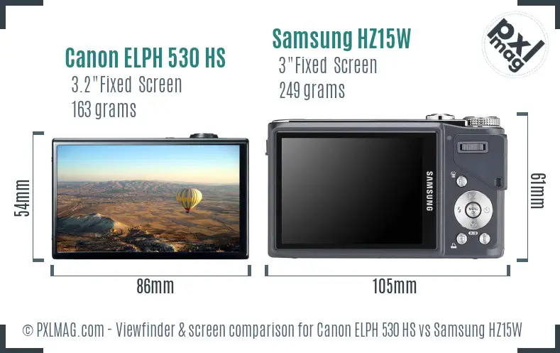 Canon ELPH 530 HS vs Samsung HZ15W Screen and Viewfinder comparison