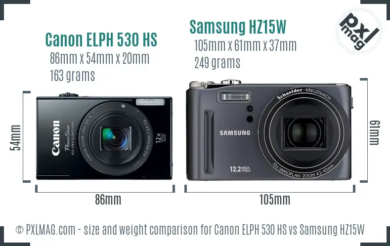 Canon ELPH 530 HS vs Samsung HZ15W size comparison