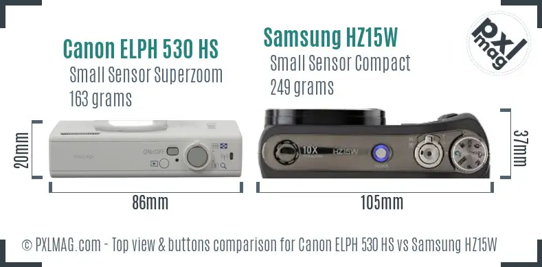 Canon ELPH 530 HS vs Samsung HZ15W top view buttons comparison