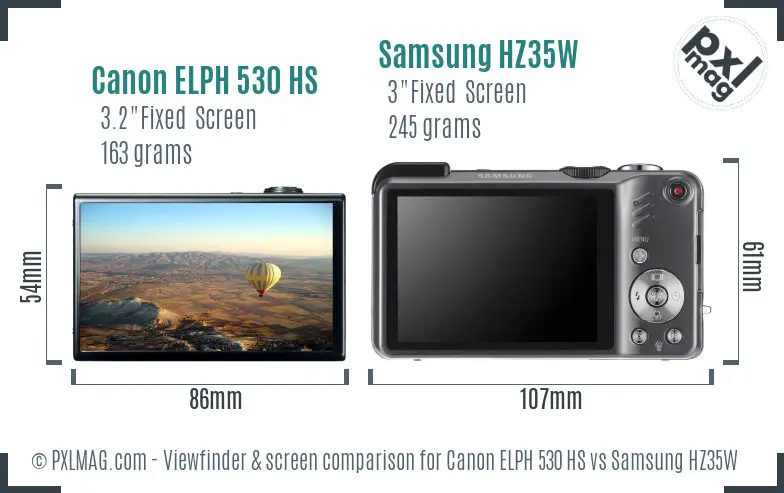 Canon ELPH 530 HS vs Samsung HZ35W Screen and Viewfinder comparison