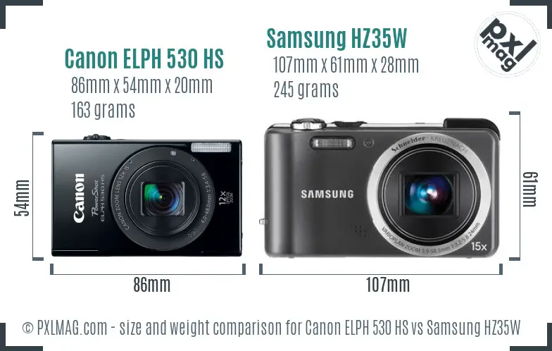 Canon ELPH 530 HS vs Samsung HZ35W size comparison
