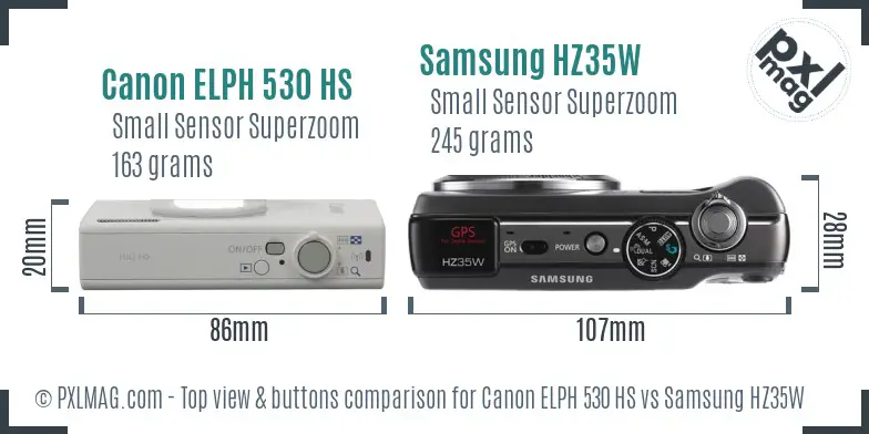 Canon ELPH 530 HS vs Samsung HZ35W top view buttons comparison