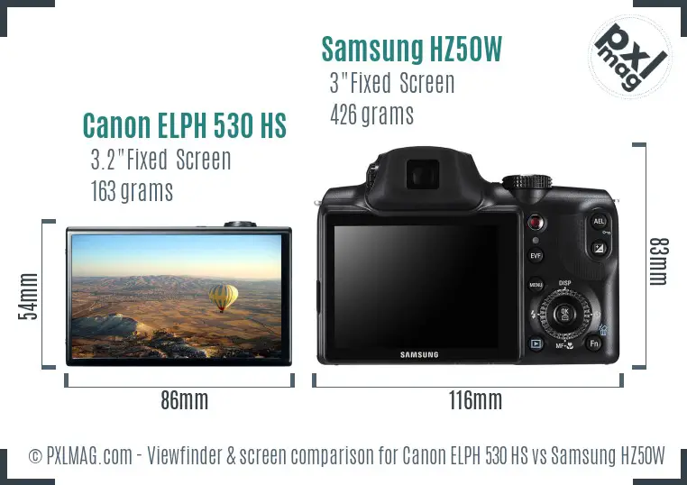 Canon ELPH 530 HS vs Samsung HZ50W Screen and Viewfinder comparison Canon ELPH 530 HS vs Samsung HZ50W Screen and Viewfinder comparison
