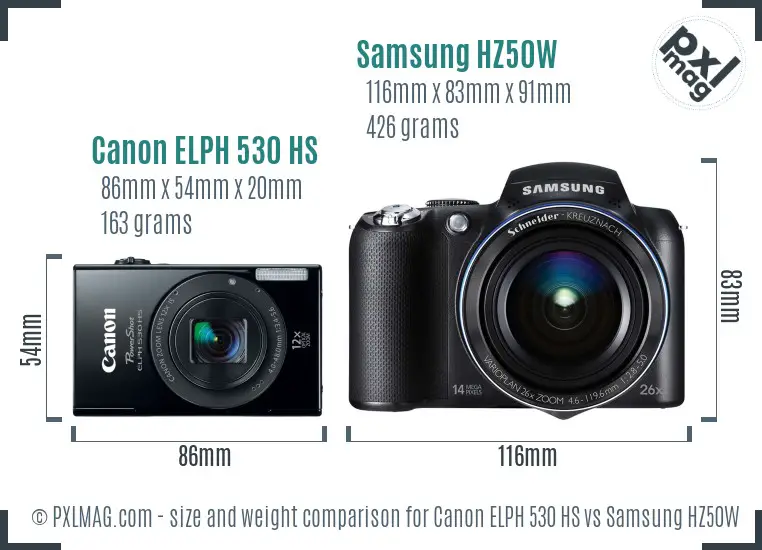 Canon ELPH 530 HS vs Samsung HZ50W size comparison Canon ELPH 530 HS vs Samsung HZ50W size comparison
