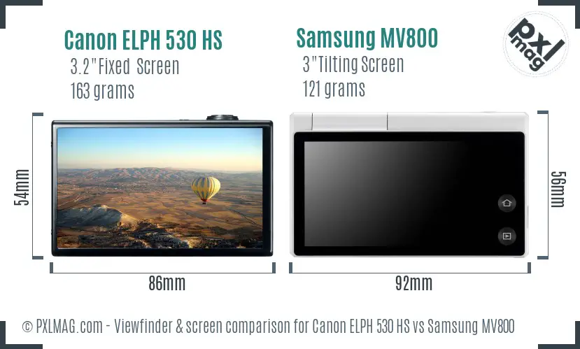 Canon ELPH 530 HS vs Samsung MV800 Screen and Viewfinder comparison