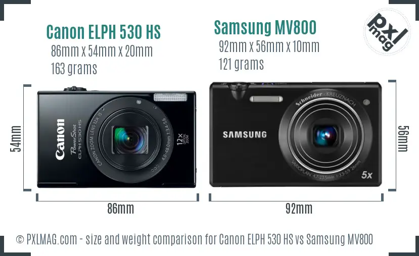 Canon ELPH 530 HS vs Samsung MV800 size comparison