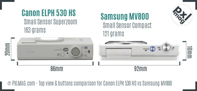 Canon ELPH 530 HS vs Samsung MV800 top view buttons comparison